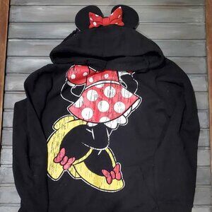 Disney Park Black Hoodie - Minnie Mouse Sweatshirt with Ears Sz XL